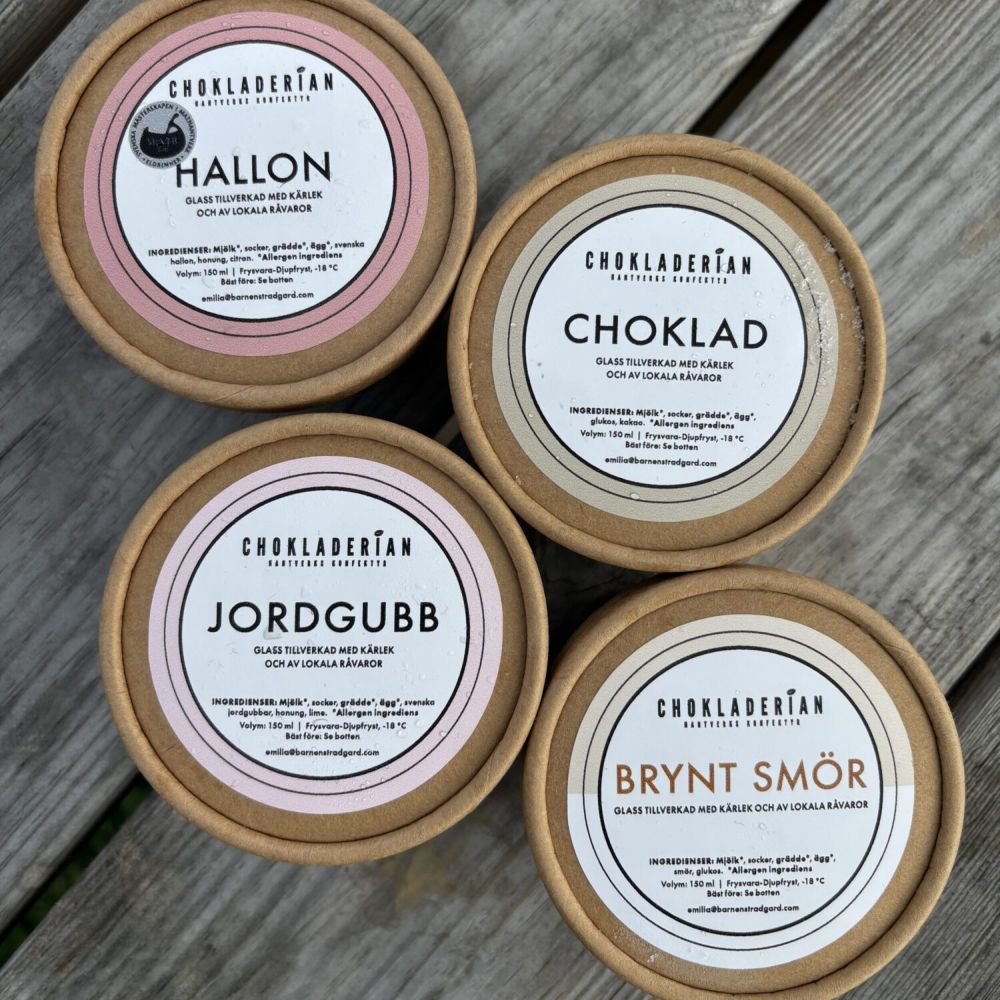 Fem sorters glasser från Farmors glassprovning